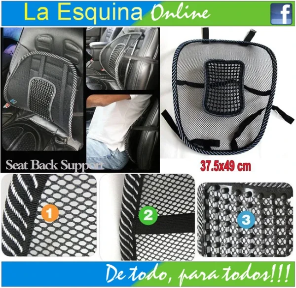 Respaldar de asiento, para corregir posición de columna y mantenerlo fresco y relajado.