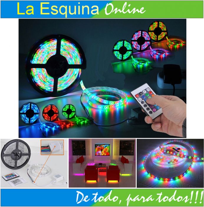3528: Luces LED Flexible y autoadhesivo de 5mt a control remoto y con efectos.